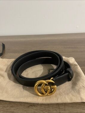 Gucci Black Leather Belt with Gold Double G Buckle